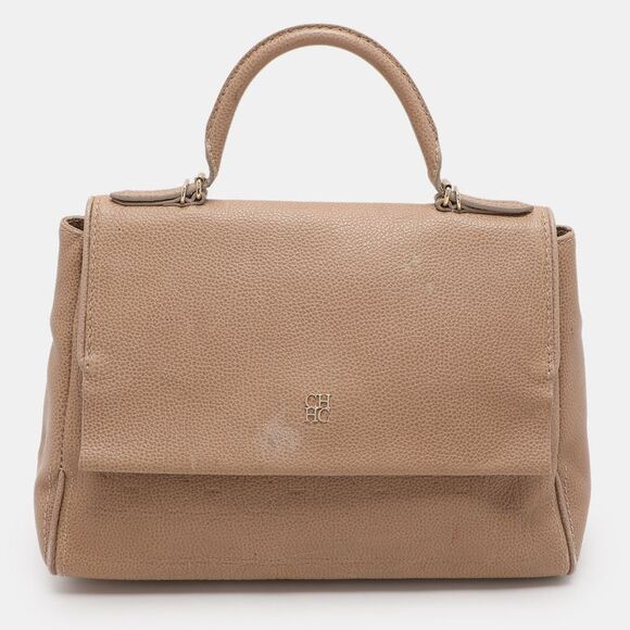 Carolina Herrera Beige Leather Minuetto Flap Top Handle Bag